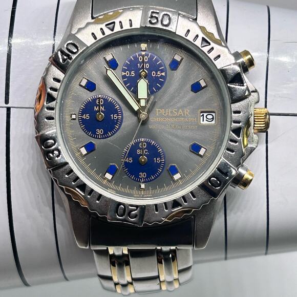 Pulsar Other - Pulsar Chronograph Two Tone Gray Dial Men’s Watch WR St. Steel Working